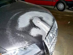 Calcium deposit on paintwork on car park