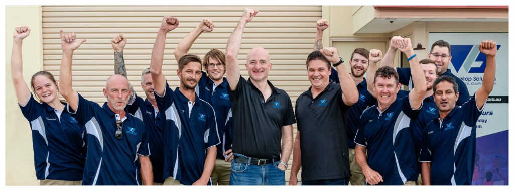 Waterstop Solutions technicians team and directors outside Brisbane office. Photo: Whitedress Productions.