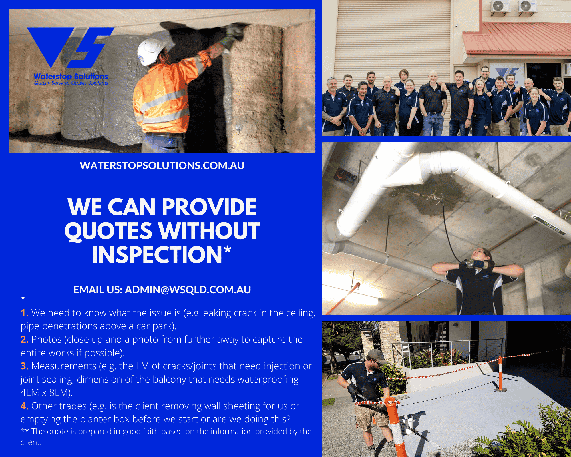 Email quotes without inspection - Waterstop Solutions