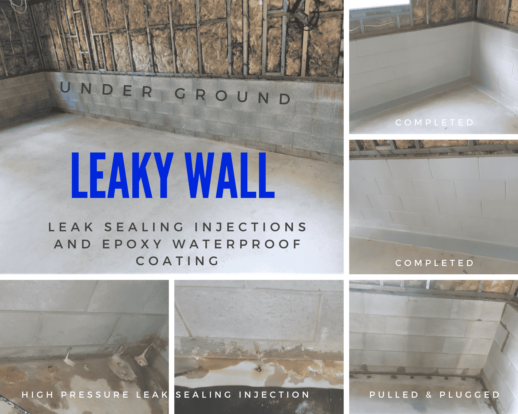 Leaky wall - water ingress through wall to floor joint - leak sealing by Waterstop Solutions