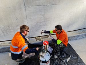 Leak sealing injection of water retention tank in regional NSW - Waterstop Solutions