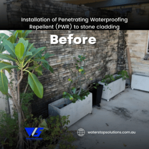 Before surface praparation and installation of PWR to stone cladding - Waterstop Solutions