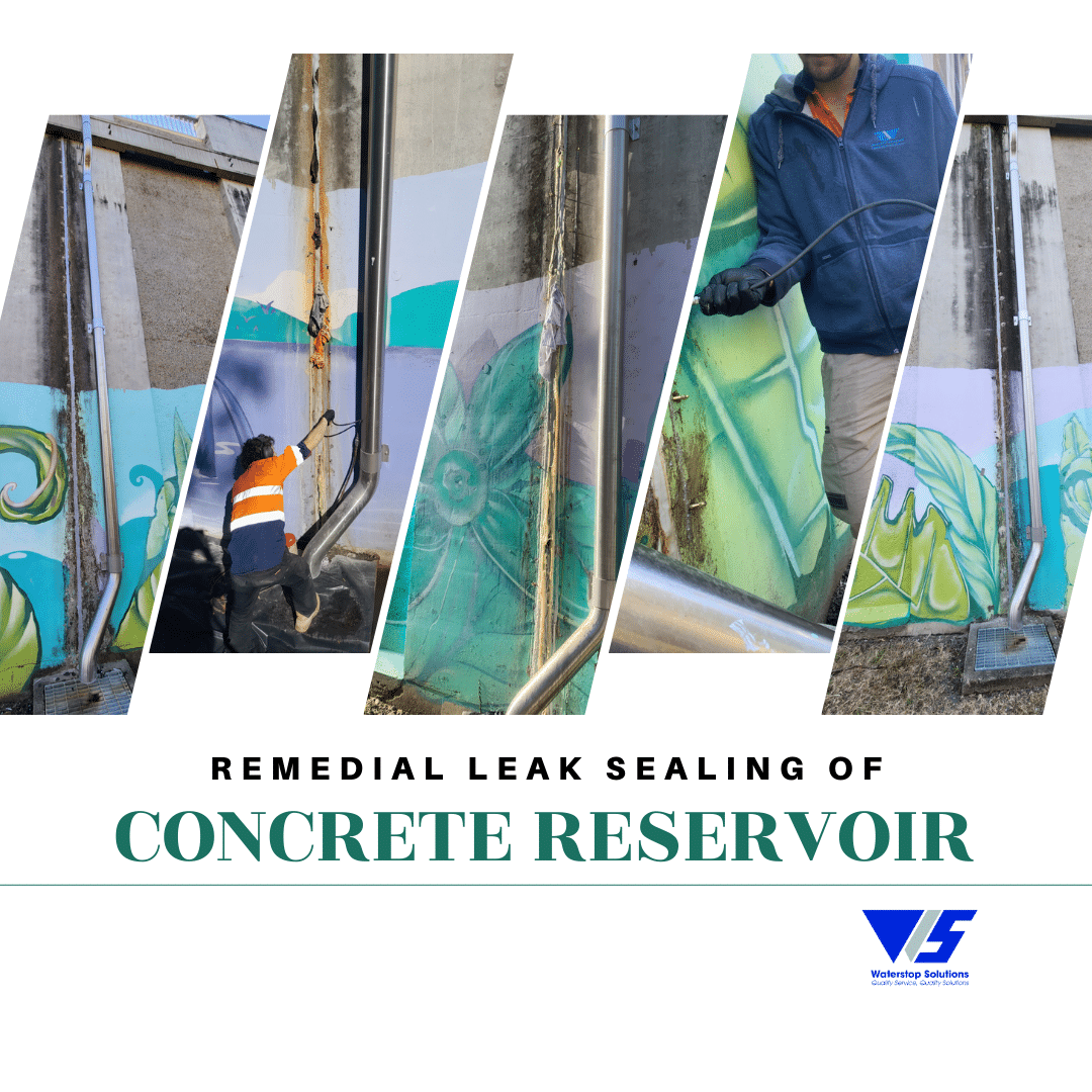 Remedial leak sealing of concrete reservoir in Brisbane by Waterwstop Solutions