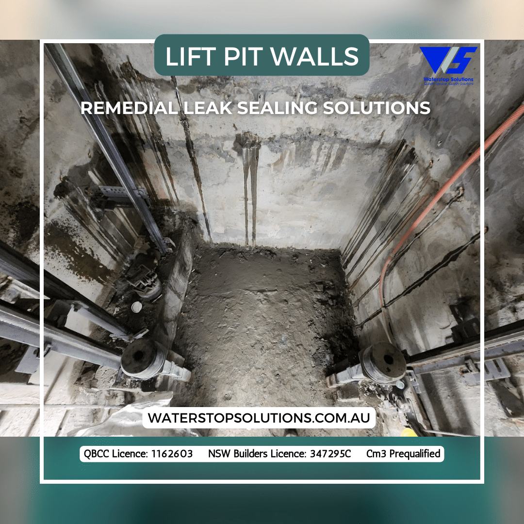 Lift pit walls remedial leak sealing solutions by Waterstop Solutions in Sydney NSW